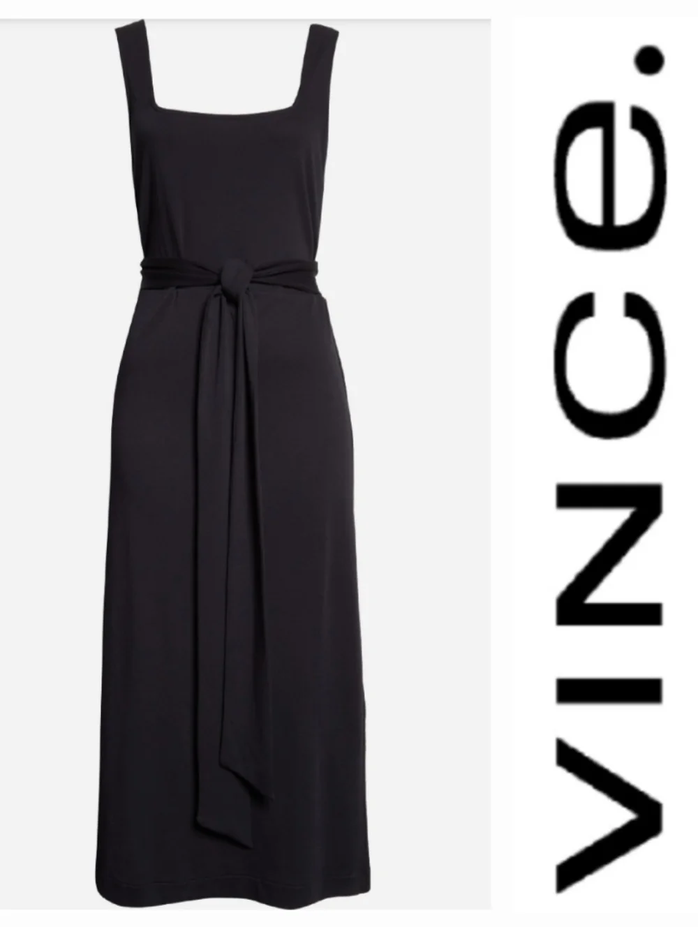 Vince Black Pima Cotton Square Neck Sleeveless Midi Dress Sz XL